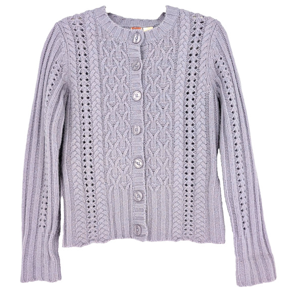 Oxford Fulham Womens Lavender Wool Cable Knit Preppy Fisherman Cardigan Small - Picture 1 of 8
